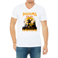 Funny Brooms Are For Amateurs Witch Riding Giraffe Halloween T Shirt V-neck Tee | Artistshot