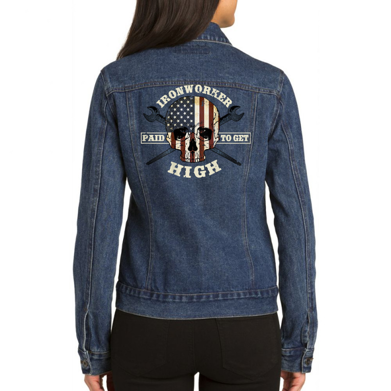 Ironworker Shirts Union Gift Design On Back Of Clothing T Shirt Ladies Denim Jacket by cm-arts | Artistshot