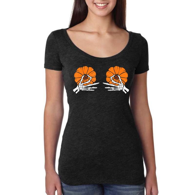 Tweaking Nipples Pumpkin Skeleton Hands Halloween Costume T Shirt Women's Triblend Scoop T-shirt by cm-arts | Artistshot