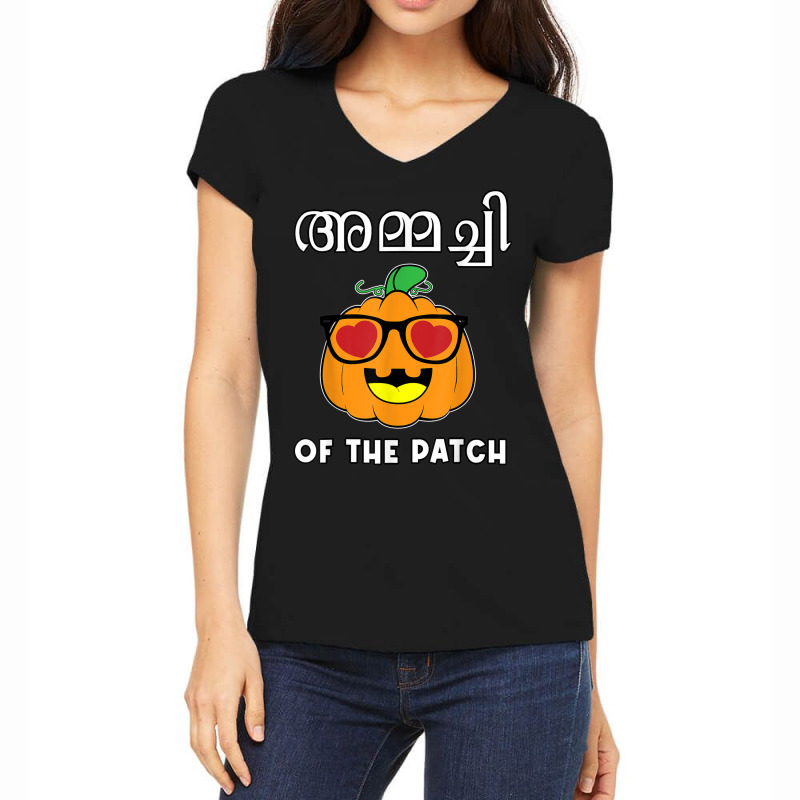 Ammachi Of The Patch Pumpkin Halloween Malayali Family Women's V-Neck T-Shirt by Madam | Artistshot