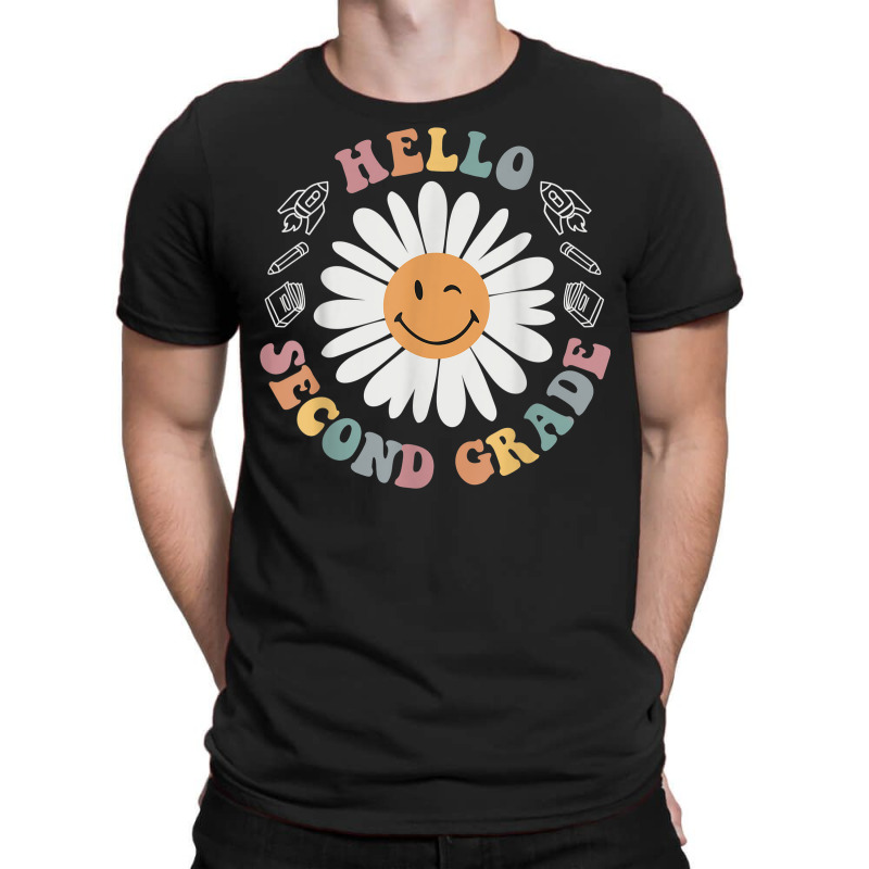 Hello Second 2nd Grade Smile Teacher Flower Groovy T-Shirt by Sapphire | Artistshot