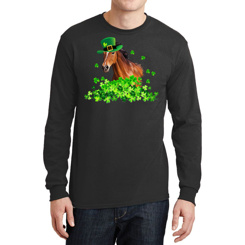 Horse Shamrock Horseback Riding Funny St Patrick S Day Gift Long Sleeve Shirts by AuturoMedero | Artistshot