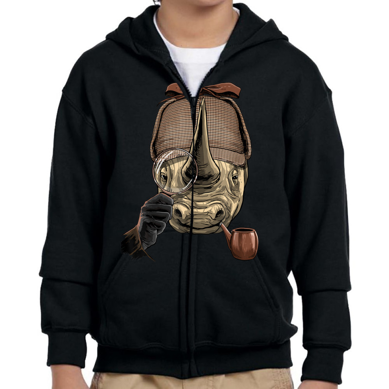 Detective Rhinoceros Spy Investigator Wildlife Rhino Lover Youth Zipper Hoodie by Trend | Artistshot