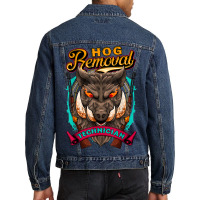 Hog Removal Technician Funny Wild Hog Hunter Pig Roast Party Men Denim Jacket | Artistshot