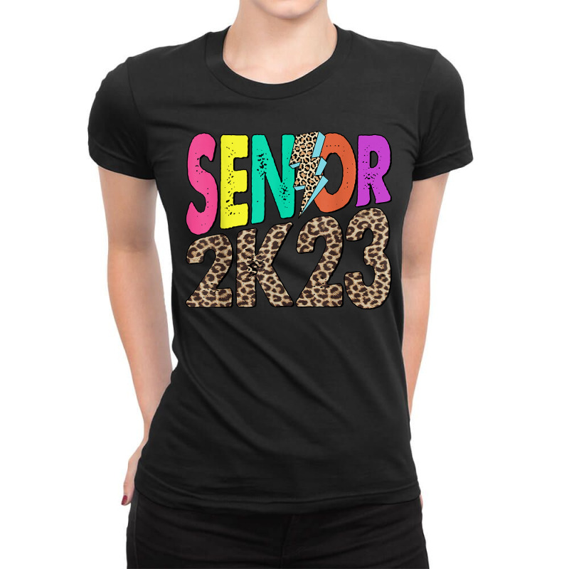 Senior 2k23 Leopard Lightning Bolt Class Of 2023 Graduation Ladies Fitted T-Shirt by Fashlia | Artistshot