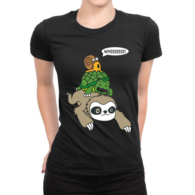 Sloth Turtle Snail Piggyback T Animal Running Wild Ladies Fitted T-Shirt by VictorCruz | Artistshot