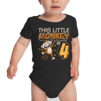 Kids This Little Monkey Is 4 Monkey Ape Animale 4th Birthday Baby Bodysuit | Artistshot