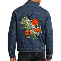 Halloween Jack O Lantern Riding Mummy Dinosaur Toddler Boys Men Denim Jacket | Artistshot