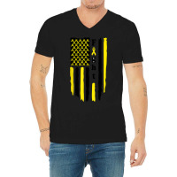 Fight Cancer Flag Childhood Awareness America Flag V-neck Tee | Artistshot