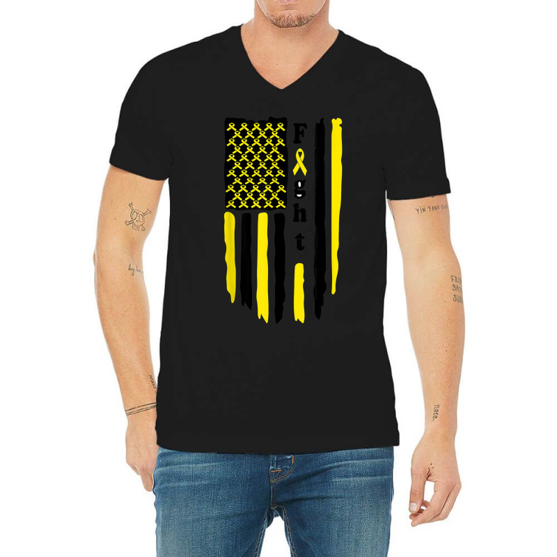 Fight Cancer Flag Childhood Awareness America Flag V-neck Tee | Artistshot