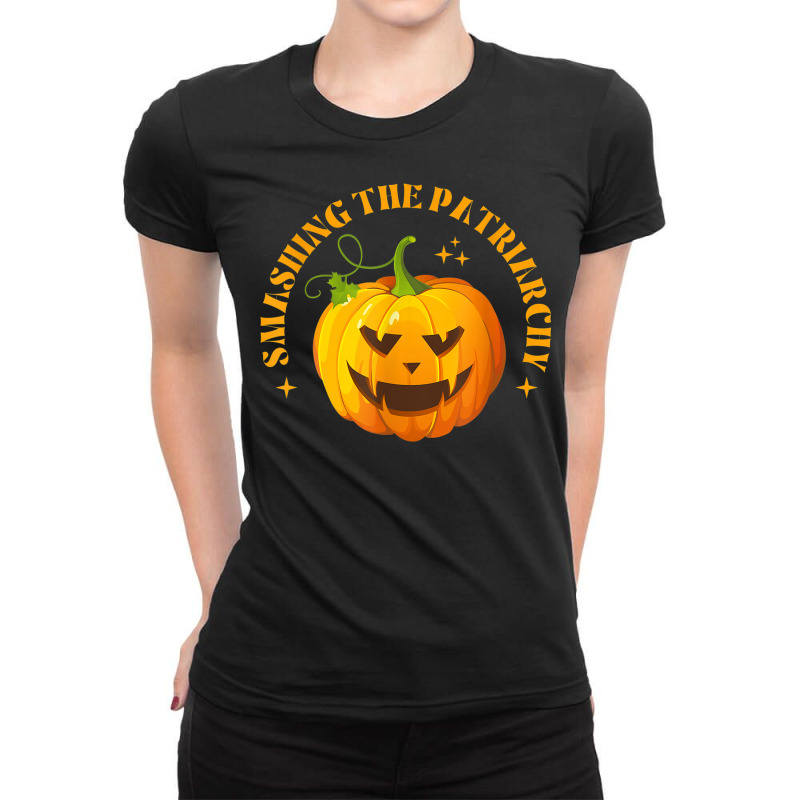 Smashing The Patriarchy Pumpkin Halloween With Feminism Ladies Fitted T-Shirt by Fashonus | Artistshot