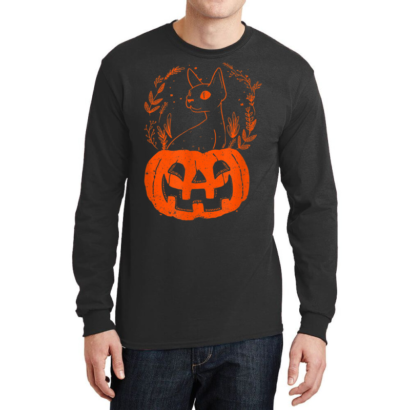 Halloween Pumpkin With Cat Halloween Party Long Sleeve Shirts | Artistshot