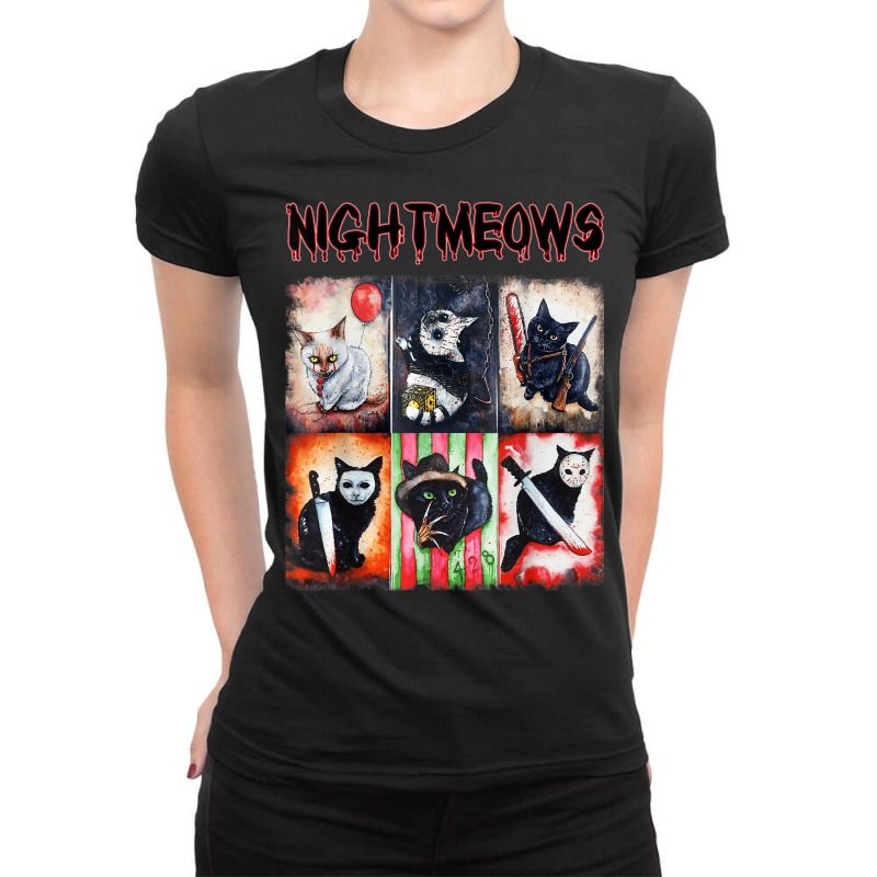 Ads Cat Nightmeows Campy 80's Horror Cats Horror Halloween Ladies Fitted T-shirt | Artistshot