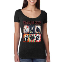 Ads Cat Nightmeows Campy 80's Horror Cats Horror Halloween Women's Triblend Scoop T-shirt | Artistshot