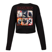 Ads Cat Nightmeows Campy 80's Horror Cats Horror Halloween Cropped Sweater | Artistshot