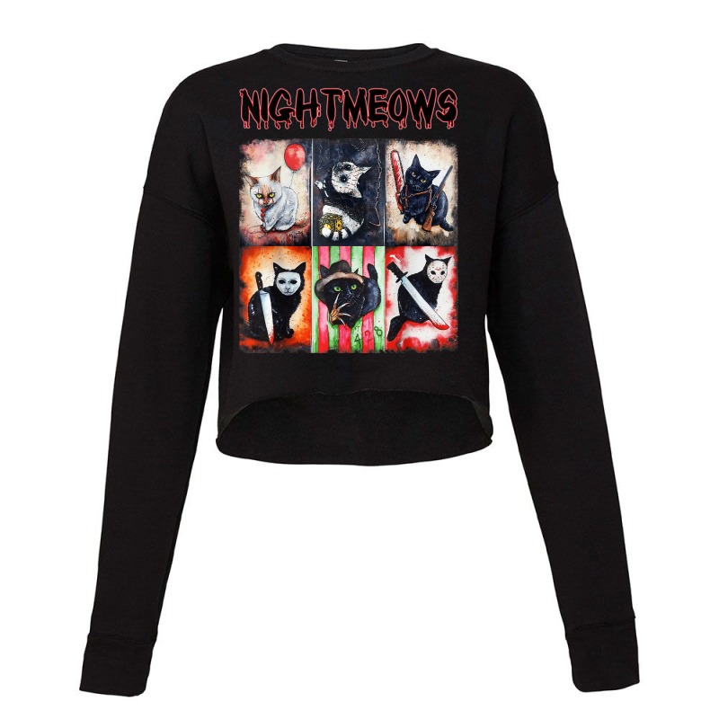 Ads Cat Nightmeows Campy 80's Horror Cats Horror Halloween Cropped Sweater | Artistshot