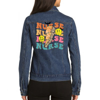 Retro Nurse Pumpkin Leopard Lightning Bolt Nurse Halloween Ladies Denim Jacket | Artistshot