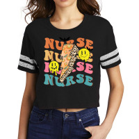 Retro Nurse Pumpkin Leopard Lightning Bolt Nurse Halloween Scorecard Crop Tee | Artistshot