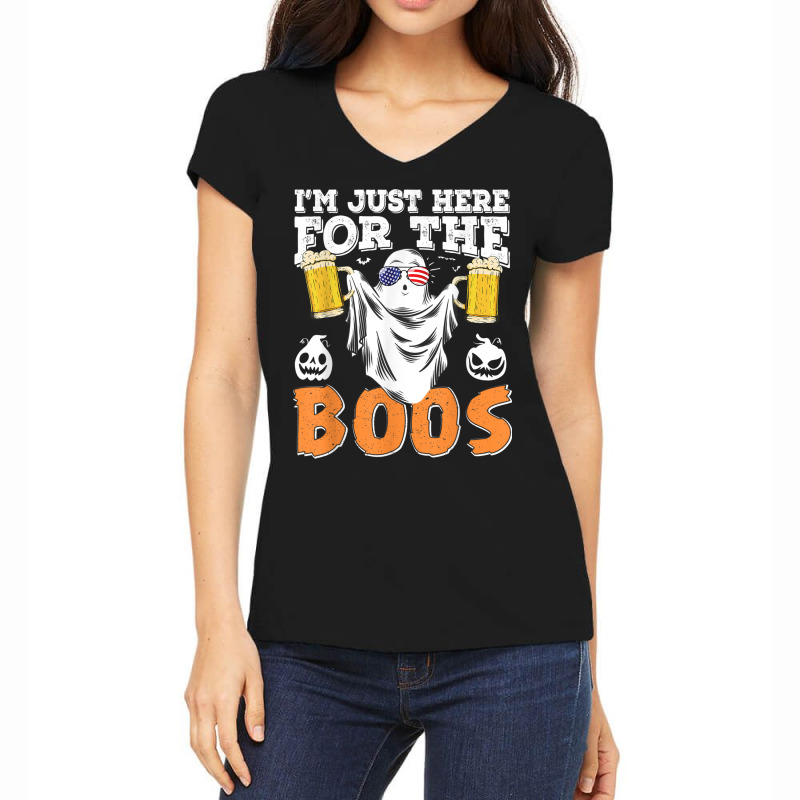 Im Just Here For The Boos Halloween Ghost Drink Beer Costume Women's V-Neck T-Shirt by Stunner | Artistshot