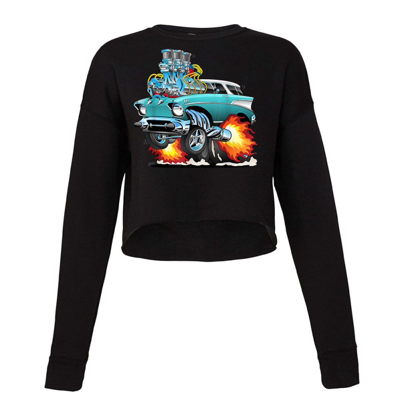 Funny Fifties Style Muscle Car Hot Rod Station Wagon Cartoon Cropped Sweater by GuadalupeRosemarie | Artistshot