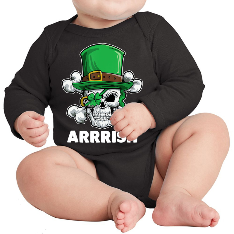 Arrrish Pirate Leprechaun Skull St Patricks Day Shamrock Long Sleeve Baby Bodysuit by King Davila | Artistshot