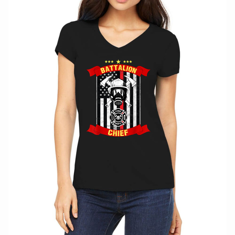 Battalion Chief American Firefighter Fireman Hero Design Women's V-Neck T-Shirt by KaydenLivingston | Artistshot