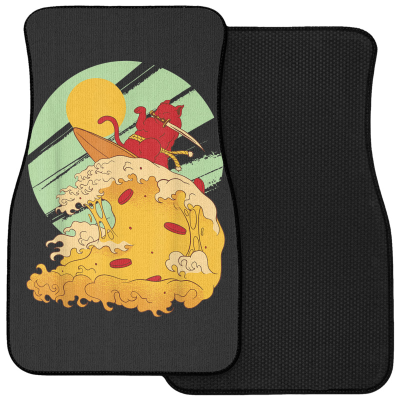 Cat Surfing Pizza In Cool Samurai Style Front Car Mat | Artistshot