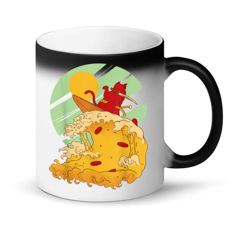 Cat Surfing Pizza In Cool Samurai Style Magic Mug | Artistshot