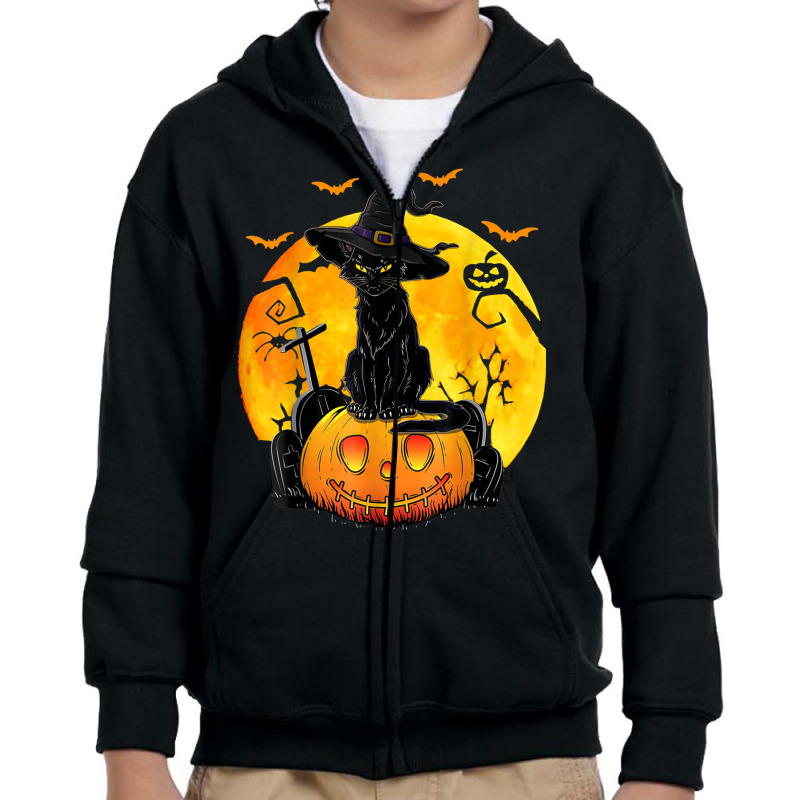 Halloween Costume Black Cat Pumpkin Spooky Season Youth Zipper Hoodie by Enviable | Artistshot