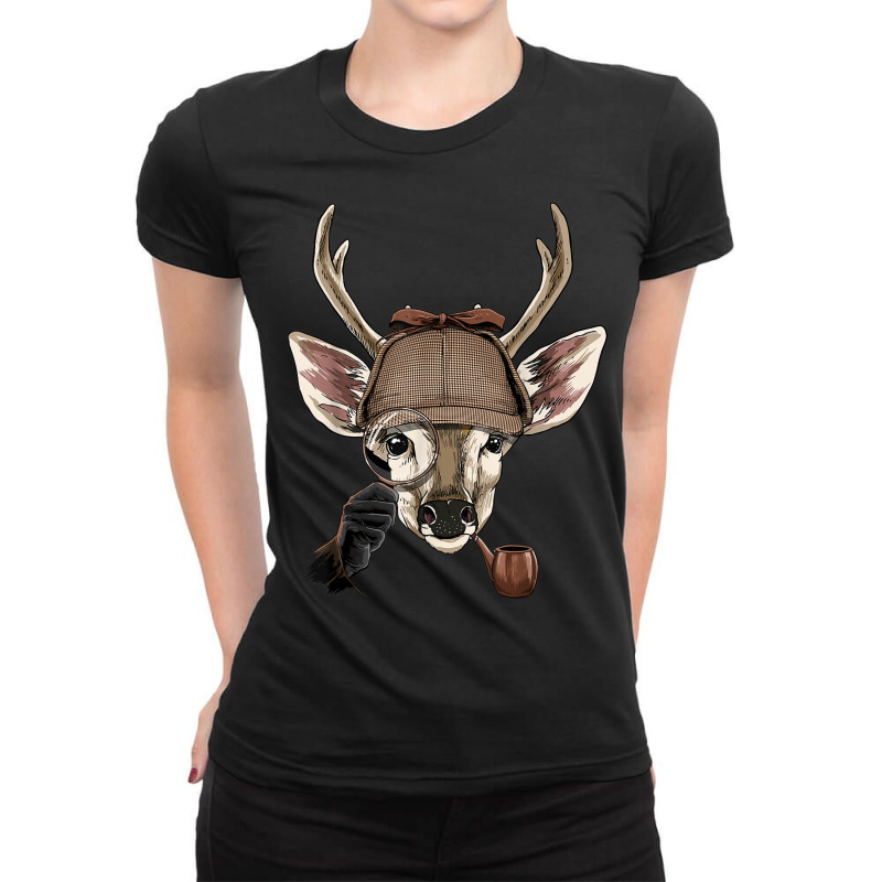 Detective Deer Spy Inspector Private Investigator Deer Lover Ladies Fitted T-Shirt by Dapper | Artistshot