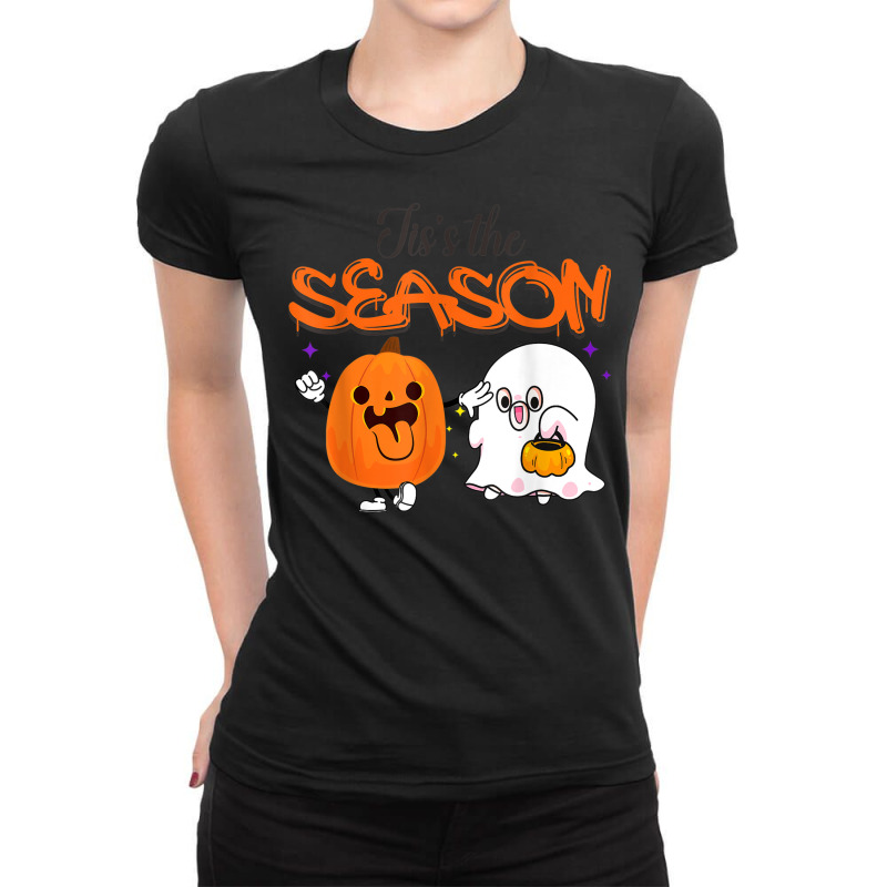 Tis's The Season Retro Halloween Ghost Pumpkin Spooky Season Ladies Fitted T-Shirt by Fashonus | Artistshot