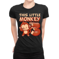 Kids This Little Monkey Is 3 Monkey Ape Animale 3rd Birthday Ladies Fitted T-shirt | Artistshot