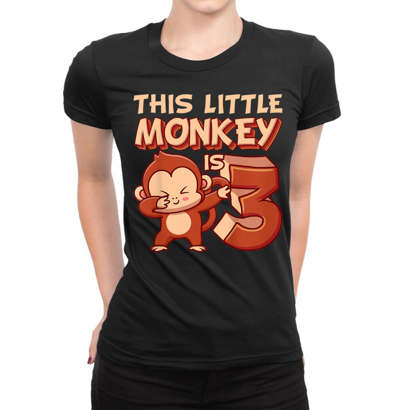 Kids This Little Monkey Is 3 Monkey Ape Animale 3rd Birthday Ladies Fitted T-Shirt by Lambent | Artistshot