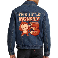 Kids This Little Monkey Is 3 Monkey Ape Animale 3rd Birthday Men Denim Jacket | Artistshot