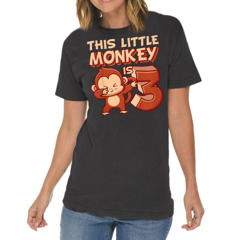 Kids This Little Monkey Is 3 Monkey Ape Animale 3rd Birthday Vintage T-Shirt by Lambent | Artistshot