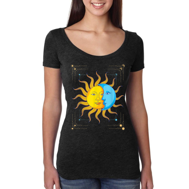 Boho Sun Crescent Moon Astronomy Universe Astrology Women's Triblend Scoop T-shirt by Creed | Artistshot