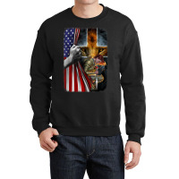 Woman Warrior Of Christian Jesus Lion American Cross Flag Crewneck Sweatshirt | Artistshot