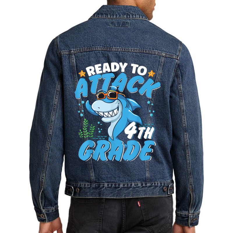 Ready To Attack 4th Grade Apparel Back To School Shark Boys Men Denim Jacket | Artistshot