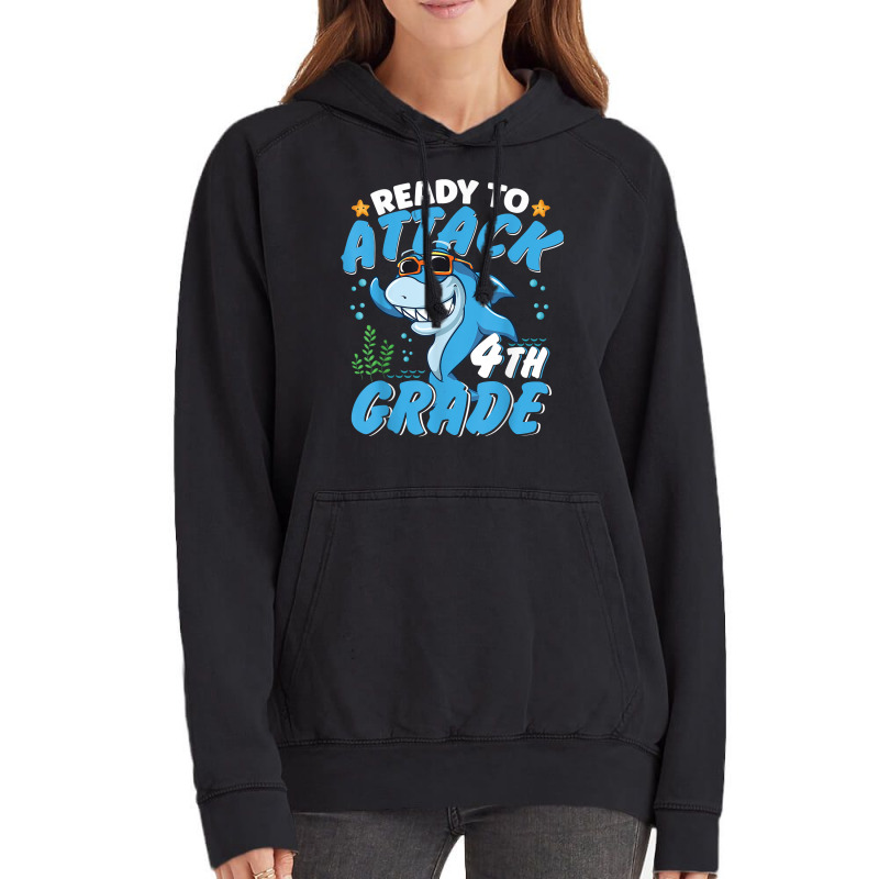 Ready To Attack 4th Grade Apparel Back To School Shark Boys Vintage Hoodie | Artistshot