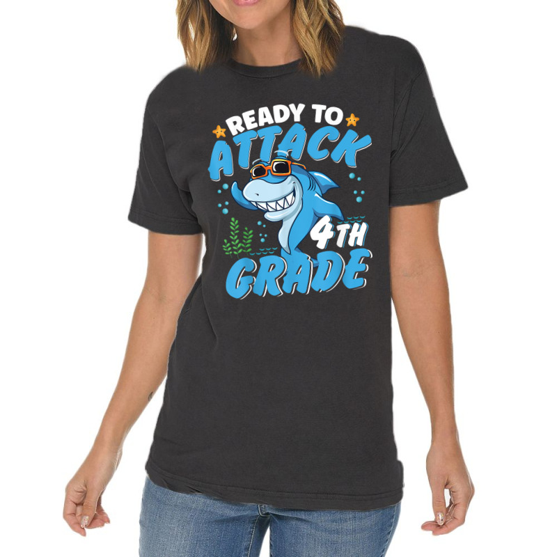 Ready To Attack 4th Grade Apparel Back To School Shark Boys Vintage T-shirt | Artistshot