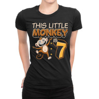 Kids This Little Monkey Is 7 Monkey Ape Animale 7th Birthday Ladies Fitted T-shirt | Artistshot