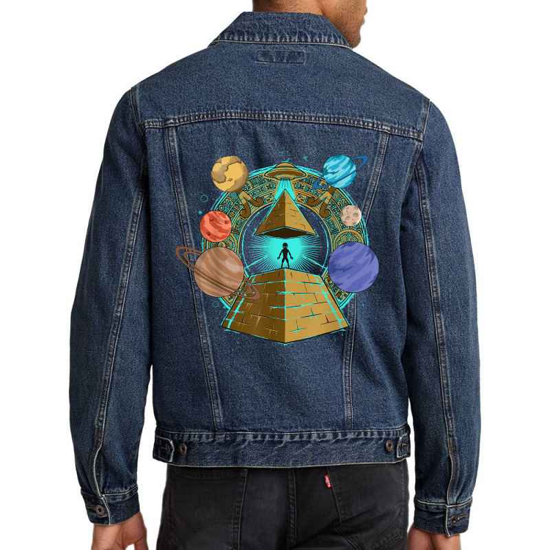 Sci Fi Ufo Abduction Pyramids Ancient Egypt Science Alien Men Denim Jacket | Artistshot