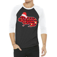 Red Buffalo Plaid Christmas Guinea Pig Xmas Lights 3/4 Sleeve Shirt | Artistshot