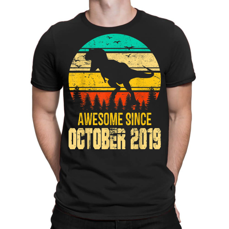 Awesome October 2019 3rd Birthday Retro Dinosaur Boy Gift T-shirt | Artistshot