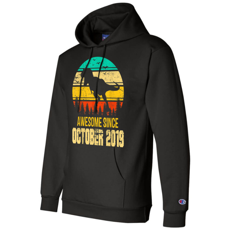 Awesome October 2019 3rd Birthday Retro Dinosaur Boy Gift Champion Hoodie | Artistshot