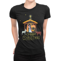 Merry Christmas - Nativity Scene North Star - Baby Jesus Ladies Fitted T-shirt | Artistshot