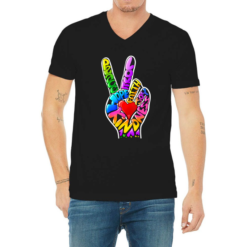 Peace Love Hope Joy Faith Kindness Word Art By Tangie Marie V-Neck Tee by ArtistDax | Artistshot