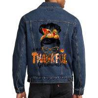 One Thankful Grammie Messy Bun Women Fall Funny Thanksgiving Men Denim Jacket | Artistshot