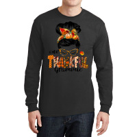 One Thankful Grammie Messy Bun Women Fall Funny Thanksgiving Long Sleeve Shirts | Artistshot