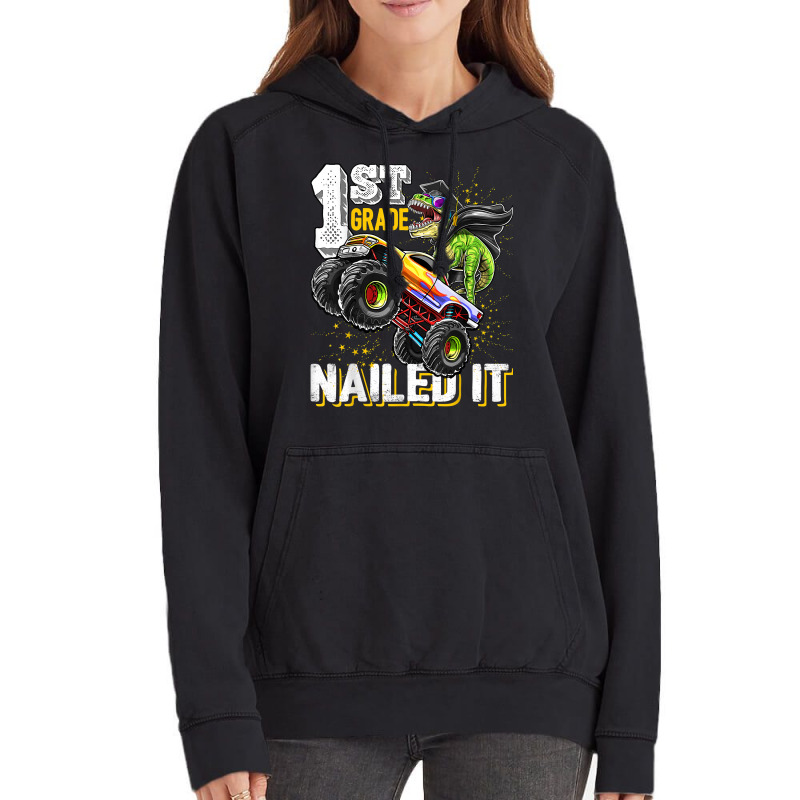 1st Grade Nailed It Dinosaur Monster Truck Graduation Cap Vintage Hoodie | Artistshot